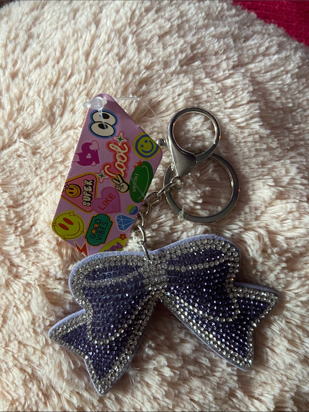 Sugar Purple Rhinestone Bow Keychain for Kids